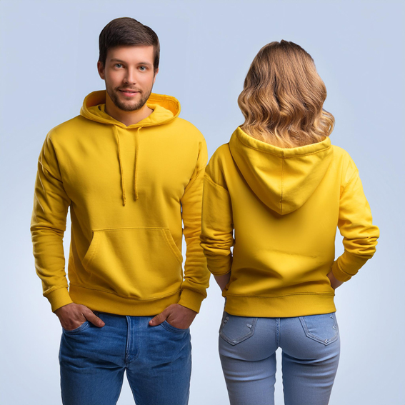 Toptan Sarı Kapşonlu Önü Düz Sweatshirt Baskı