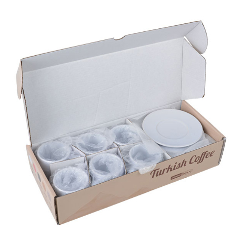Beyaz Seramik Türk Kahvesi Fincanı (6'lı set) + Karton kutu + Tasarım + Baskı