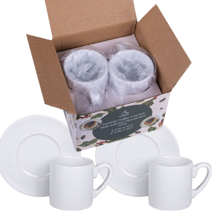 Toptan Porselen Türk Kahvesi Fincanı (2'li set) + Karton kutu + Tasarım + Baskı